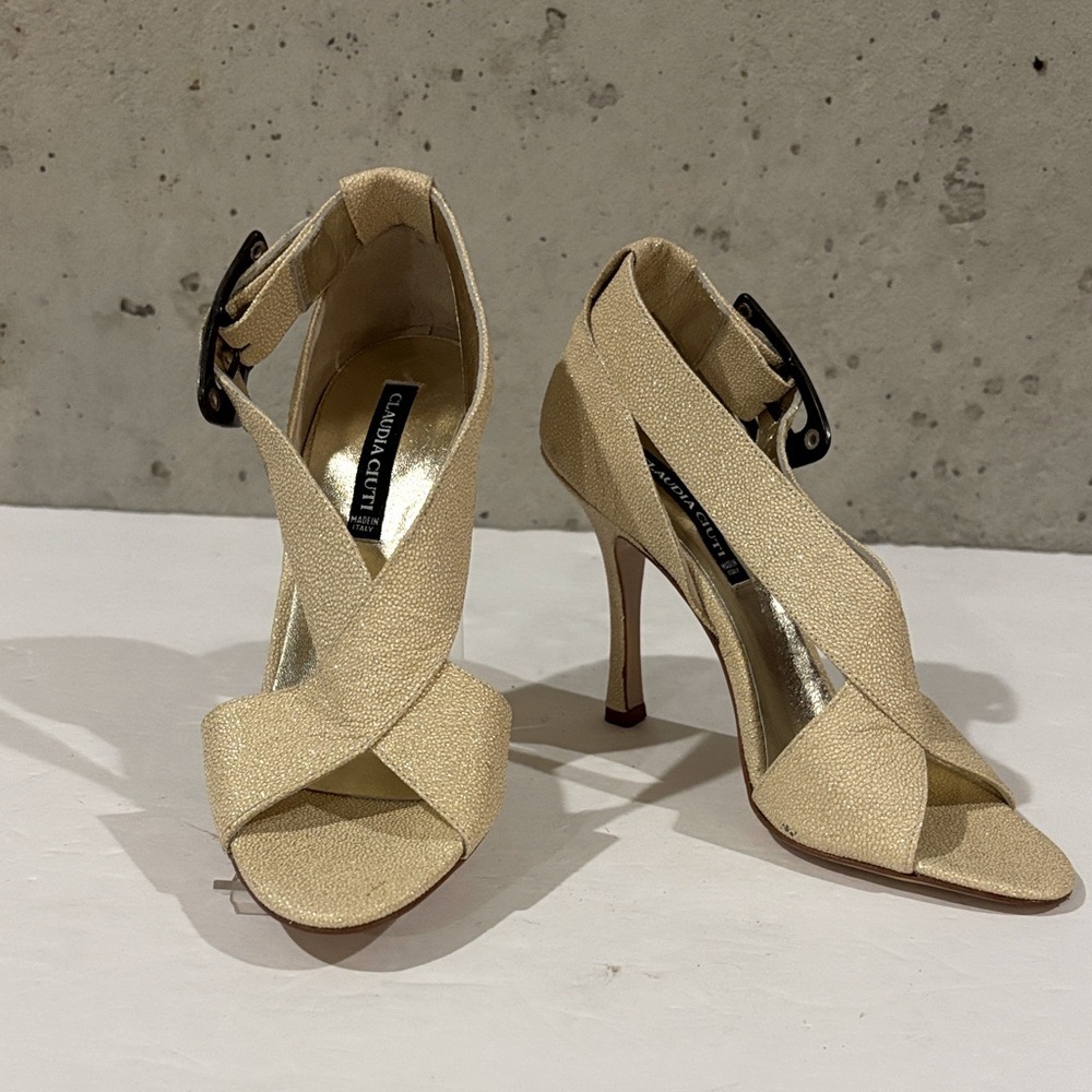 Claudia Ciuti Speckled Gold Dressy Stiletto Heel Sandal - Size 5